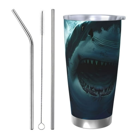 

Matuu Undersea Shark for 20oz Durable Thermal Cups Keep Drinks Cold and Hot Insulated Car Mug with Lid-Straw Three-piece Set