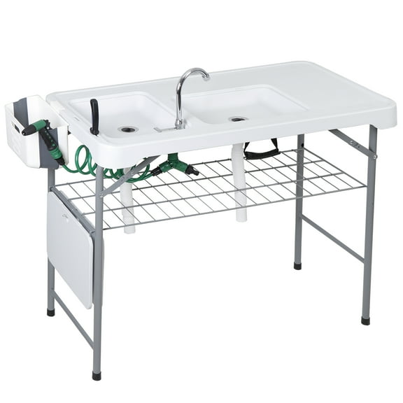 Folding Fish Cleaning Table with Sink and Spray Nozzle Heavy Duty Camping Table