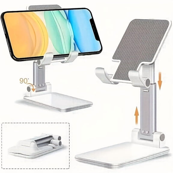 Foldable Cell Phone Stand, Universal ABS Phone Holder for Desk, Adjustable iPhone Stand for Video Calls, Reading, Gaming & Streaming