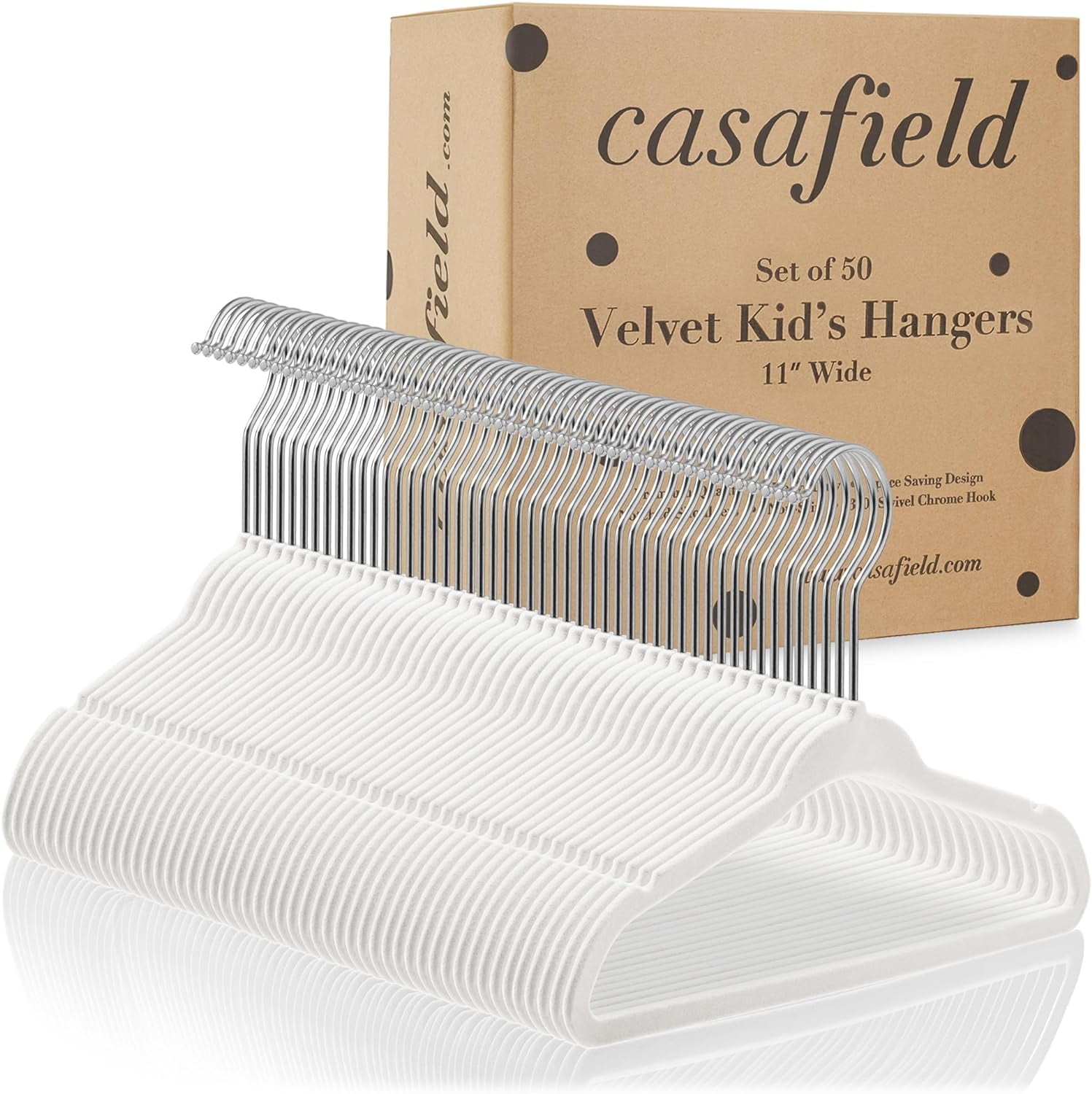 Casafield 50 Velvet Baby Hangers - 11" Size for Infant & Toddler Clothes Ivory