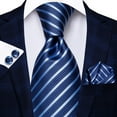thumbnail image 3 of Hi-Tie Blue Stripe Ties for Men Silk Formal Neckties Pocket Square Cufflinks for Wedding Business, 3 of 7