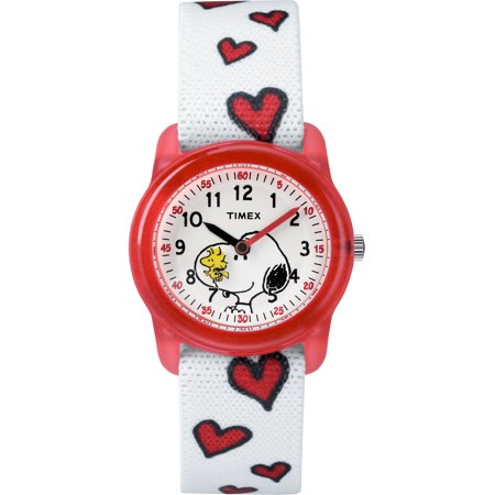 Girls Time Machines x Peanuts: Snoopy & Hearts Watch, Elastic Fabric Strap