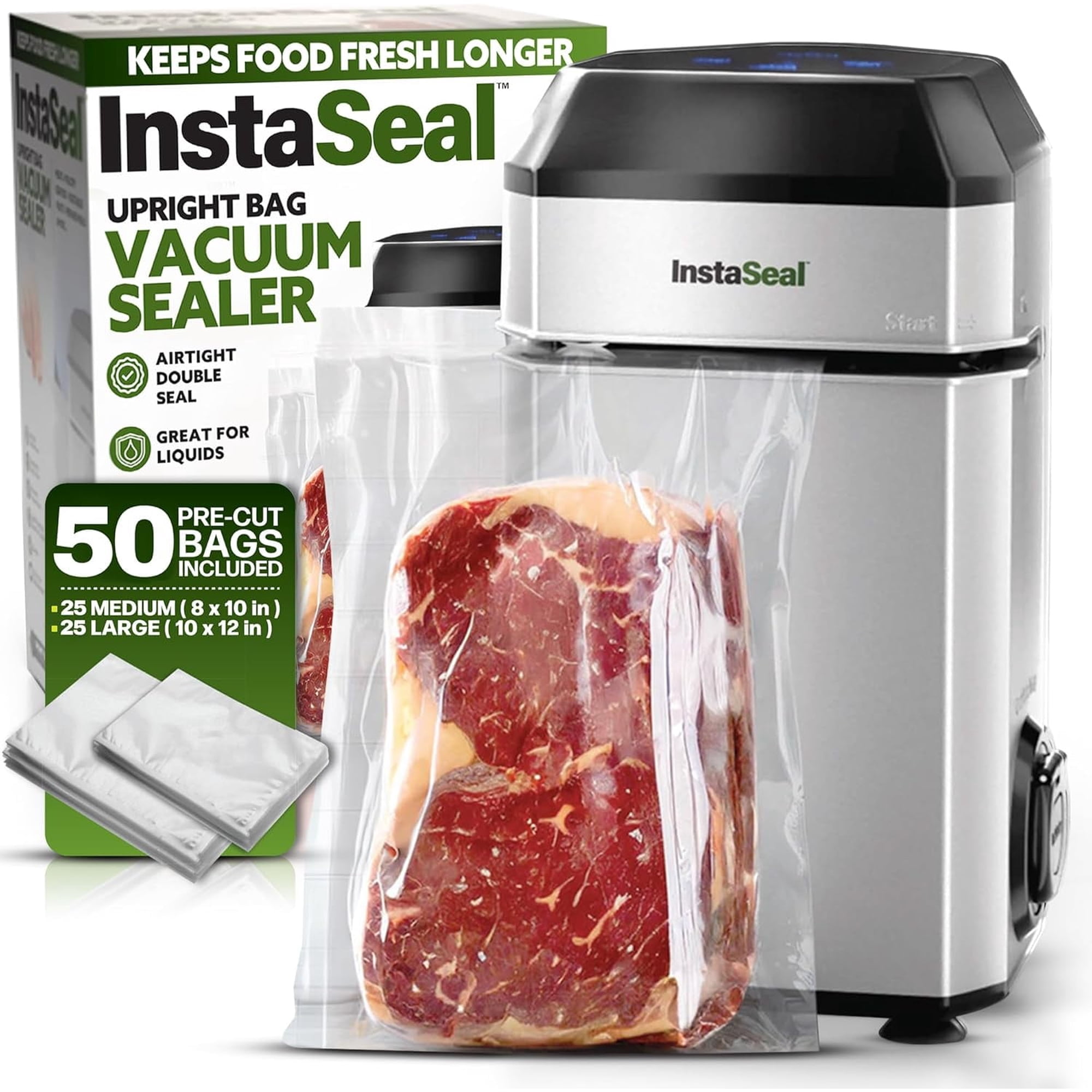 InstaSeal Food Vacuum Sealer Machine, Upright Vacuum Sealer Machine Allows to Vacuum Seal Liquids, Food Sealer, Keeps Food Fresh Longer As Seen on TV Products