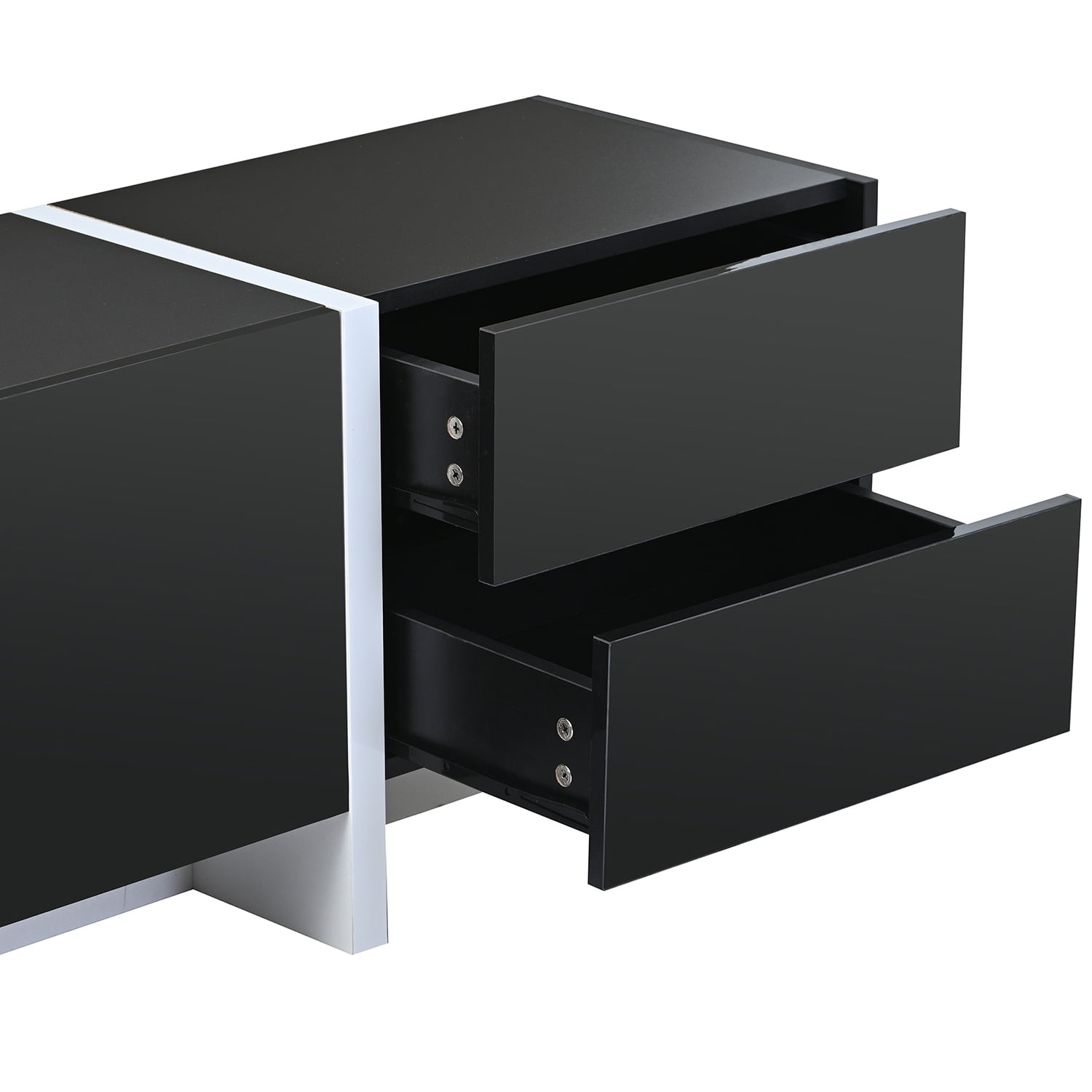 Kadyn Rectangle TV Stand, Particle Board TV Cabinet for TVs Up to 80”, Modern Entertainment Center TV Console with High Gloss UV Surface, 2 Drawers and 3 Cabinets, Black Kadyn Rectangle TV Stand, Particle Board TV Cabinet for TVs Up to 80”, Modern Entertainment Center TV Console with High Gloss UV Surface, 2 Drawers and 3 Cabinets, Black