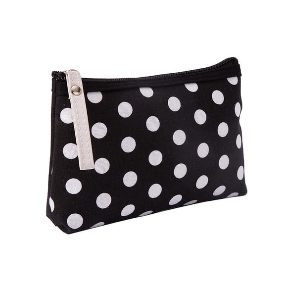 Canvas Makeup Bag, Polka Dot Travel Pouch with Zipper Closure for Cosmetics, Cords, and Small Essentials