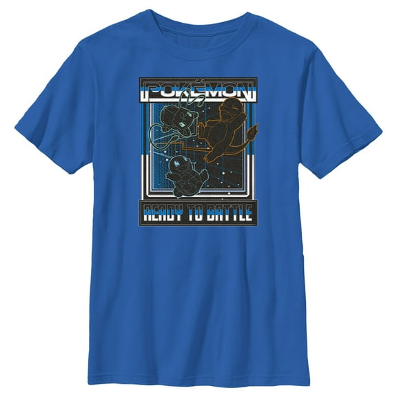 Boy's Pokemon Ready to Battle Retro Grid Graphic Tee Royal Blue X Large