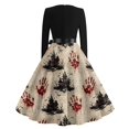thumbnail image 6 of Halloween Dresses for Women Bat Candy Long Sleeve Cocktail 1950s Cute Dress Crew Neck Hepburn Funny Vintage Tea Length Dress with Belt 4XL, 6 of 6
