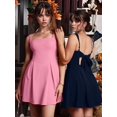 thumbnail image 5 of Women's Sleeveless Square Neck Adjustable Straps Tie Back A-Line Mini Party Club Dress Pink XL, 5 of 7