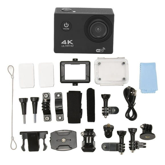 Action Camera 4K HD 98.4ft Waterproof 2.0 Inch Screen WiFi Underwater Sports Camera for Outdoor Diving Helmet Black