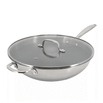 12.5-Inch 3-Ply Stainless Steel Wok with Lid, Induction Compatible, Silver