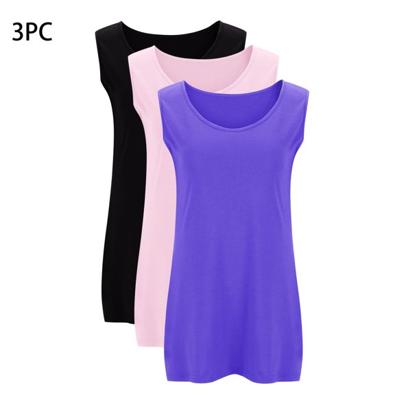 Gfyviroh 3 Pack Tank Tops for Women Solid Comfy Crew Neck Undershirts Plus Size Sleeveless Loungewear Tanks
