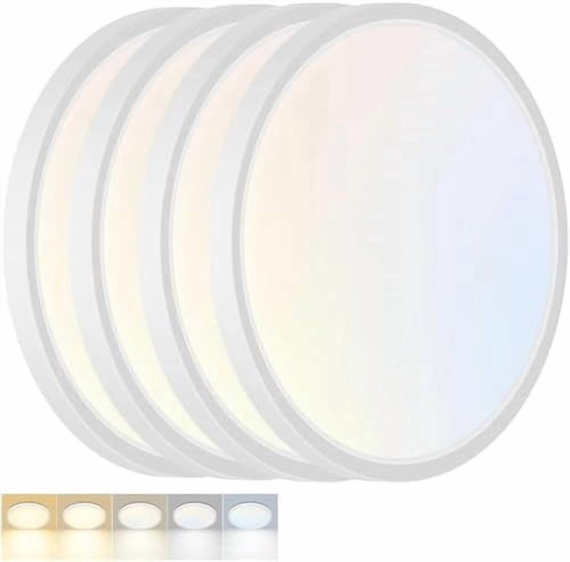 4 Pack LED Flush Mount Ceiling Light, 12 Inch 24W 5CCT (3000K-6500K), White Ultra-Thin Round Light for Kitchen Porch Hallway Bedroom Bathroom Closet