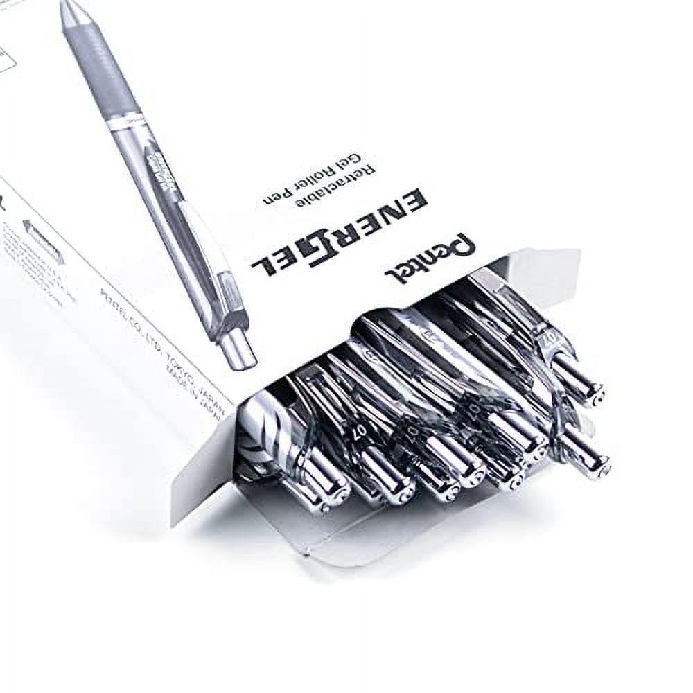 Pentel EnerGel RTX Retractable Liquid Gel Ink Pen, (0.7mm) Medium line, Gray Ink, Box of 12 Pens (BL77-N)