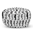 thumbnail image 1 of Seahorse Pouf Cover with Zipper, Repeating Pattern Tribal Style Abstract Seahorse Design in Various Forms, Soft Decorative Fabric Unstuffed Case, 30" W X 17.3" L, Black and White, by Ambesonne, 1 of 5