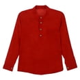 thumbnail image 2 of FAOWME Toddler Kids Boys Linen Shirt Button Up Long Sleeve Solid Color Lightweight Comfortable Tees Tops With Pocket For Casual Daily Wear,Red,9-10 Years, 2 of 9