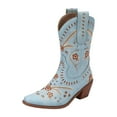 thumbnail image 7 of Cowboy Boots for Women Floral Embroidery Pointed Toe Chunky Heel Mid Calf Western Booties Country Concert Dress Cowgirl Boots Blue Size 11.5, 7 of 7