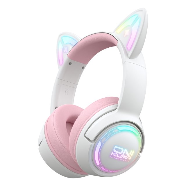 Auriculares ONIKUMA GT838 con Bluetooth 5.3 - Diadema inalámbrica para gaming con micrófono, cancelación de ruido y conexión triple (2.4G/Bluetooth/cable) en color rosa/blanco.
(Nota: Este título
