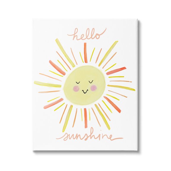 Stupell Industries Hello Sunshine Endearing Smiling Sun Rays Cursive Canvas Wall Art, 30 x 40, Design by Anna Whitham