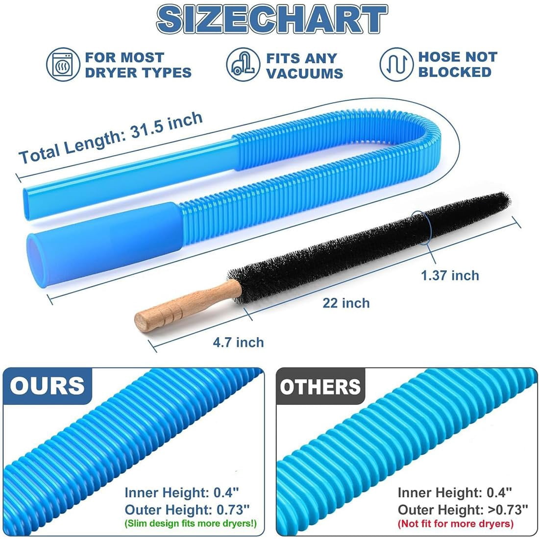 Dryer Vent Cleaner Kit with Flexible Vacuum Hose and Lint Brush, Universal Fit Tool