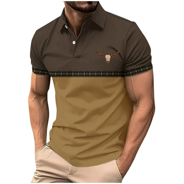 Mens Manga Corta Botón Abajo Camisas con Bolsillo de Impresión Solapa Cuello Gira Blusa de Suéter