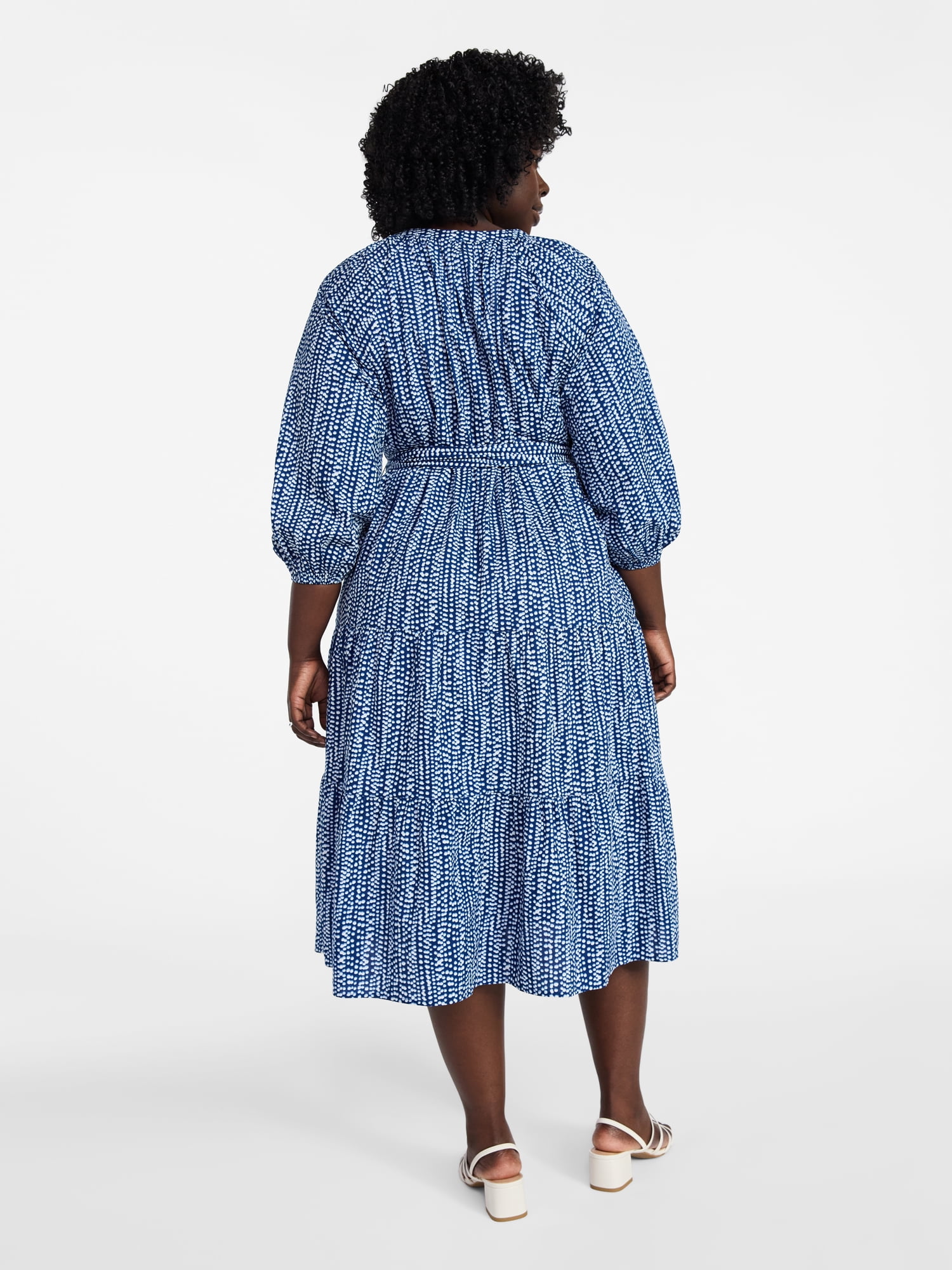 Terra & Sky Women's Plus Size Midi Peasant Dress, Sizes 0X-4X