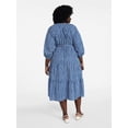 thumbnail image 3 of Terra & Sky Women's Plus Size Midi Peasant Dress, Sizes 0X-4X, 3 of 4