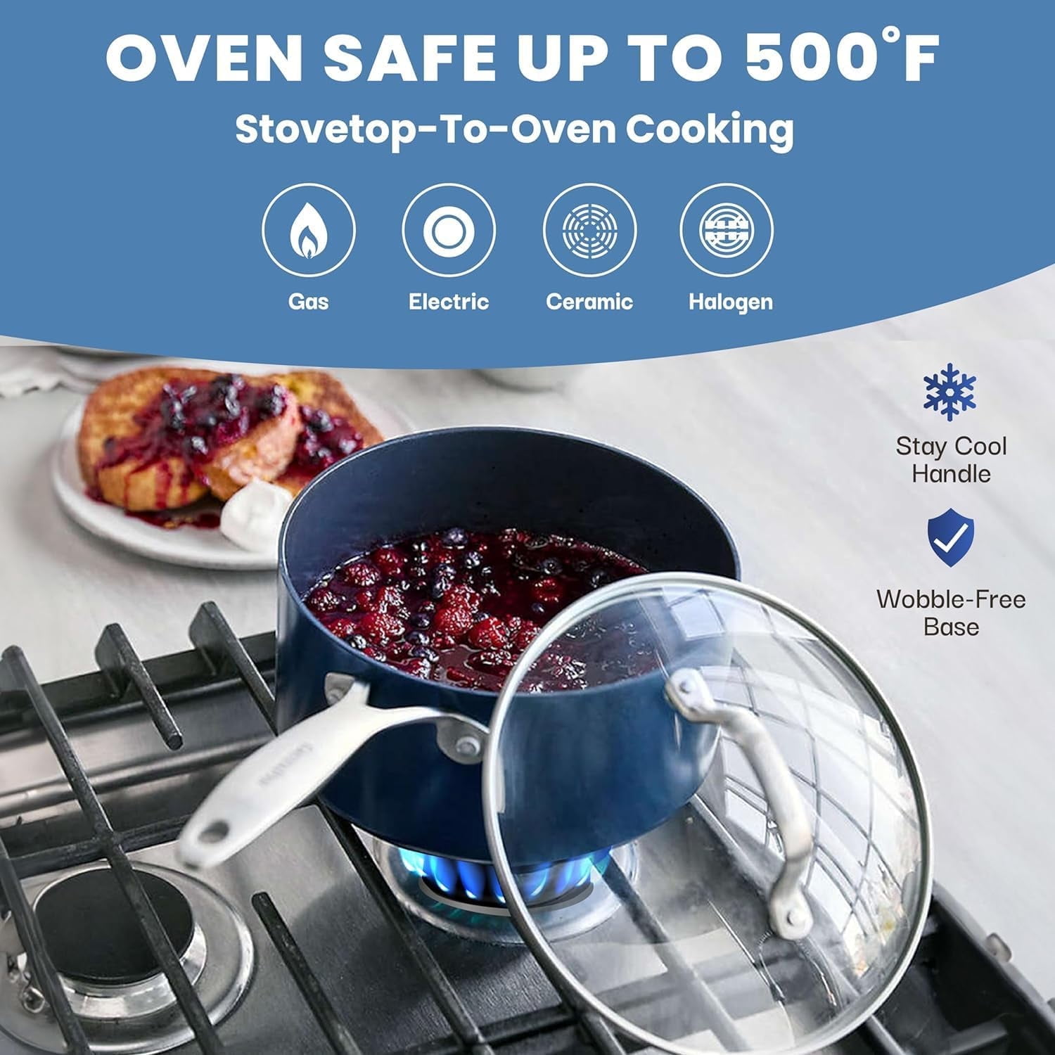 Granitestone 15 Pc Kitchen Pots and Pans Set Non Stick, Kitchen Cookware Sets, Pot and Pan Set, Nonstick Cookware Set, Diamond Coated Non Stick Pots and Pan Set, Dishwasher Safe - Blue