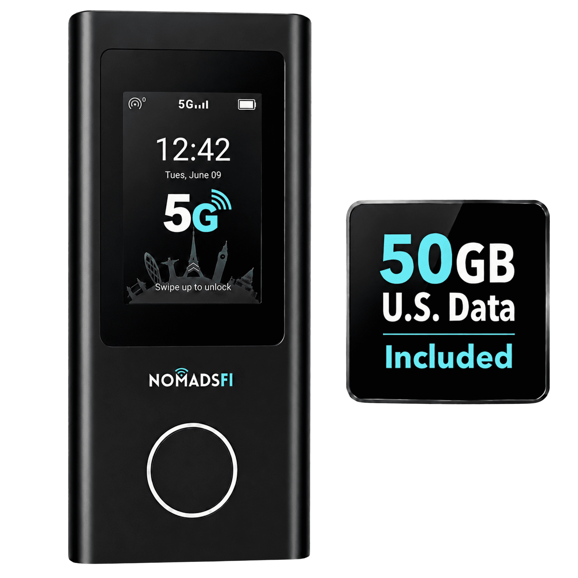 NomadsFi PocketFi 5G Mobile Hotspot for Travel with 50GB U.S. Starter Data