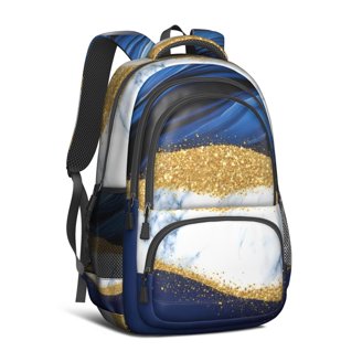 Kids Backpack With Gold Marble Print - School Bookbag For Boys & Girls, Adjustable Padded Straps, Waterproof