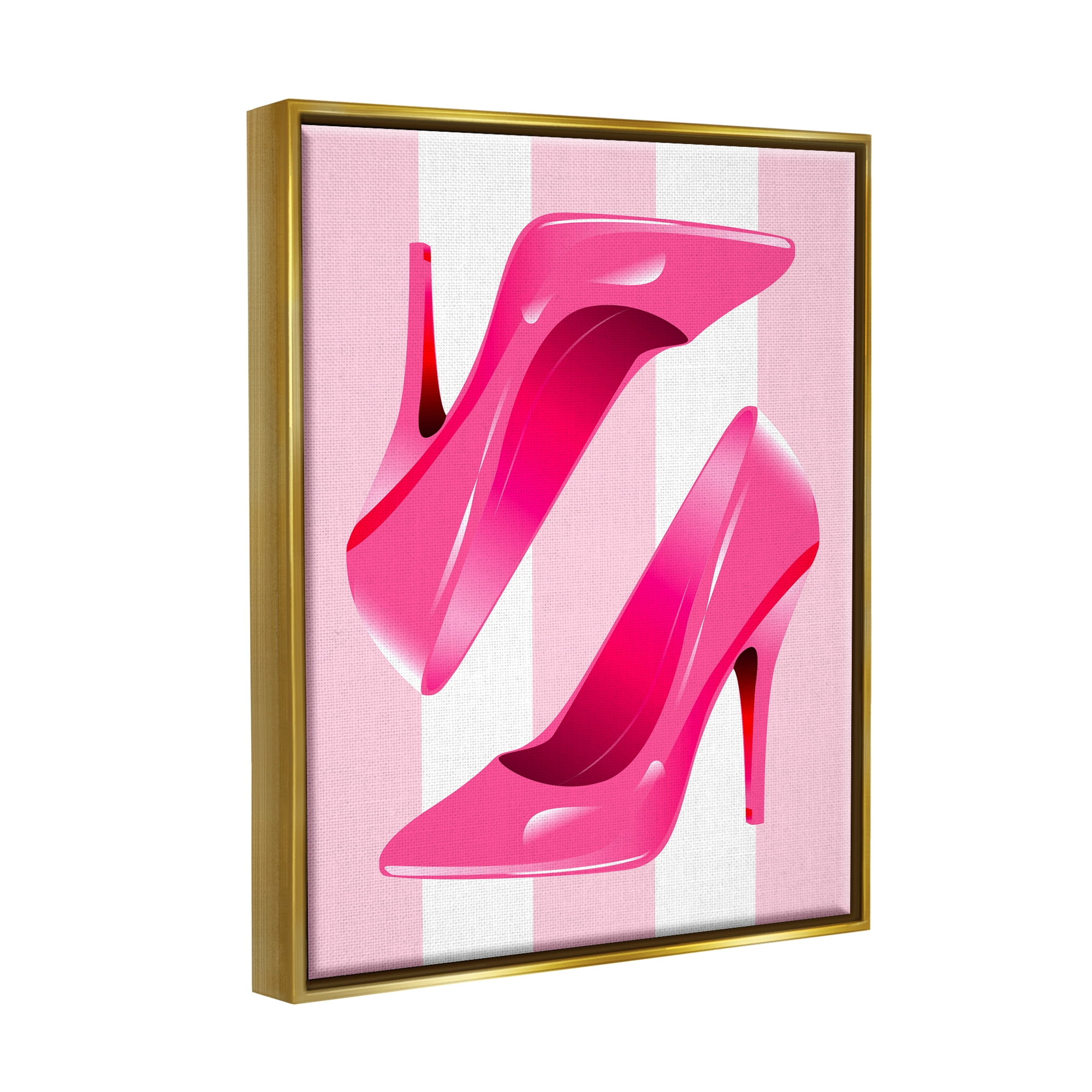 Stupell Industries Heels on Pink Stripes Beauty & Fashion Painting Gold Floater Framed Canvas Art Print Wall Art, 17 x 21
