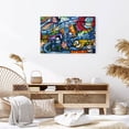 thumbnail image 5 of Framed Canvas Wall Art Colorful Happy Sharks Cartoon Graffiti & Street Art Famous People Pop Art Modern Urban for Living Room, Bedroom, Office(18" W x 12" H，Framed), 5 of 10