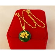 Lady's Jade Pendant 22K 24K Thai Baht Yellow Gold Gp Filled Necklace Jewelry