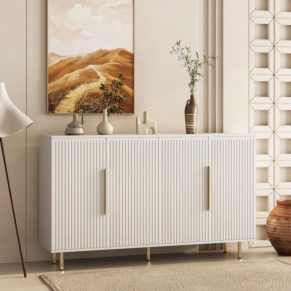 WGYPRIME 56.59" Modern Buffet Cabinet with Storage, Large Fluted Sideboard with Adjustable Shelves, Coffee Bar Cabinet for Bedroom