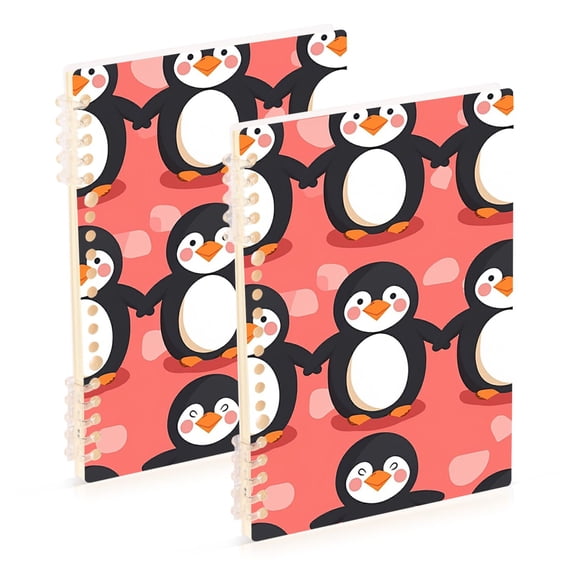 Penguins in Pink Ring Binder Notebook Journey Note Diary College Ruled Spiral Notebook Study Loose Leaf Paper A5 60 Pages