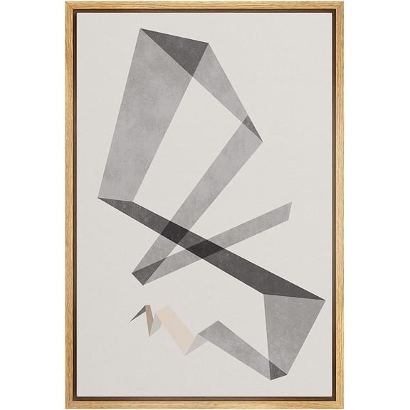 PixonSign Framed Canvas Print Wall Art Art Deco Vintage Gray Geometric Line Pattern Abstract Shapes Illustrations Modern Art Decorative Minimal for Living Room, Bedroom, Office - 24"x36" Natural