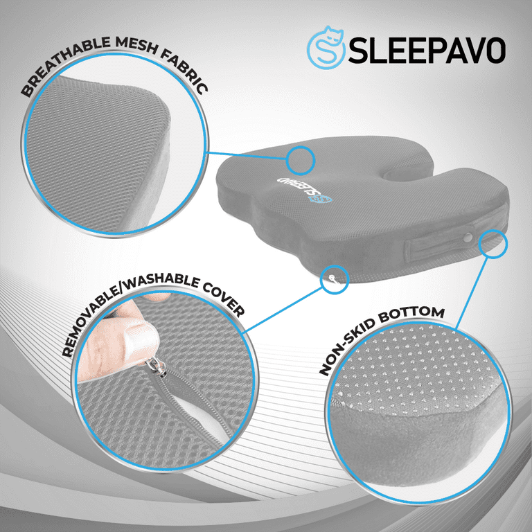 Sleepavo Gel Seat Cushion - Seat Cushions for Office Chairs for Sciatica  Pain Relief - Car Seat Cushion - Tailbone Pain Relief Memory Foam Butt  Cushion Cooling Gel Computer Seat Pad (Gray) 