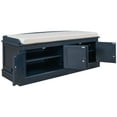 thumbnail image 4 of Rectangle Storage Bench with 4 Doors and Adjustable Shelves, Modern Linen Upholstered Wooden Shoe Bench with Removable Cushion and Round Handles for Living Room Entryway Porch, Antique Navy, 4 of 7