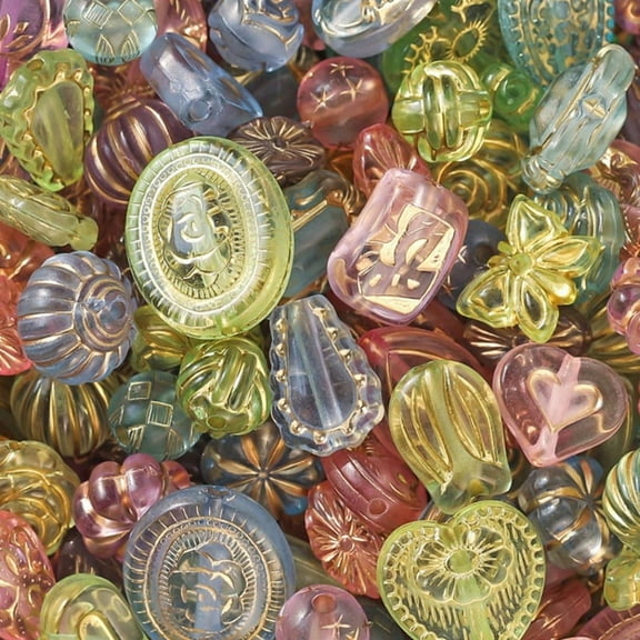 1.06oz Assorted Vintage Acrylic Beads - Gold Plated Bohemia Aesthetic Imitated Czech Beads for Jewelry Making - Bracelet, Necklace DIY Crafts