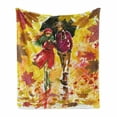 thumbnail image 1 of Fall Soft Flannel Fleece Throw Blanket, Couple Walking at Alley in Autumn Park Rainy Weather Romantic Watercolors Artwork, Cozy Plush for Indoor and Outdoor Use, 70" x 90", Multicolor, by Ambesonne, 1 of 6