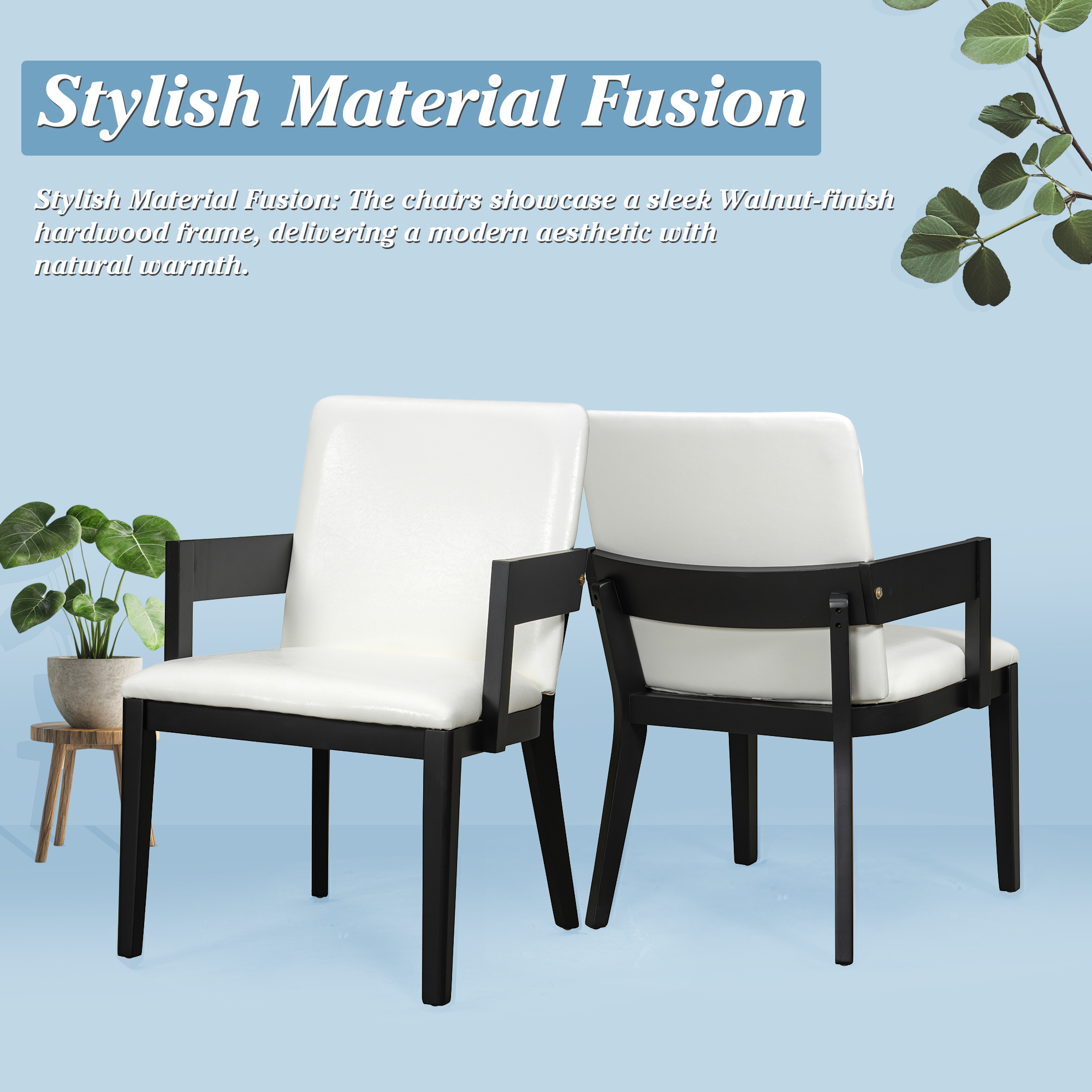 Euroco Wooden Dining Chairs Set of 2, Modern PU Leather Upholstered Kitchen Arm Chairs, Dining Room Chair for Living Room,Black