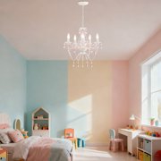 LaLuLa Mini Chandelier for Girls Bedroom, Small Pink and White 5-Light Modern Acrylic Crystal Ceiling Light for Kids Room Dining Room Foyer