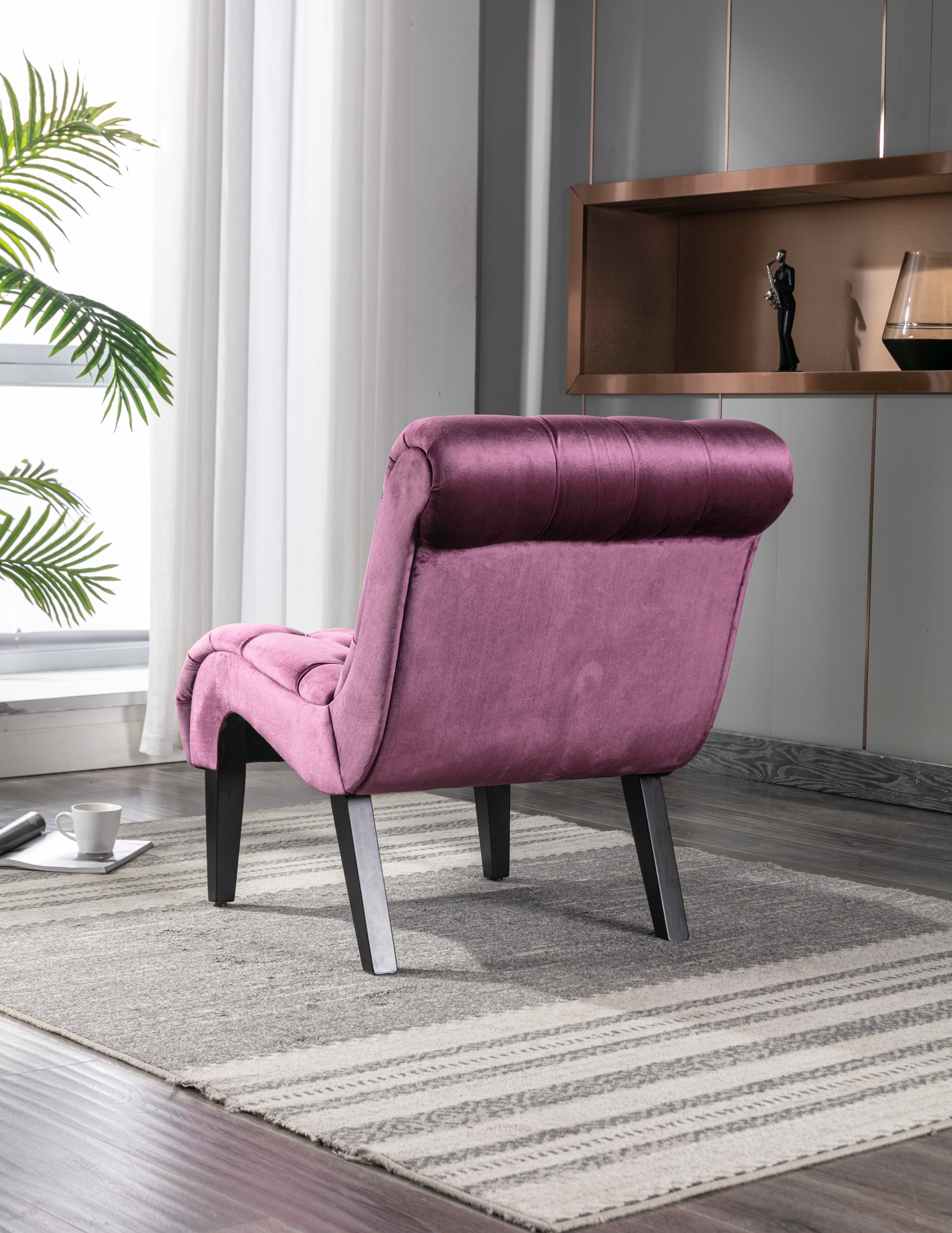 MAYEERTY 22.83-Inch Velvet Button Tufted Armless Accent Chair, Upholstered Leisure Side Chair with Wooden Legs for Bedroom Living Room Office