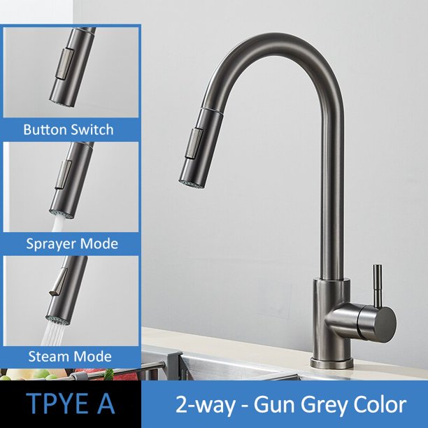 Grifo de cocina de oro cepillado Quyanre, grifo de agua extraíble para fregadero de cocina, grifo mezclador de un solo mango, grifo de ducha de cocina de rotación 360 Tan Jianjun unisex