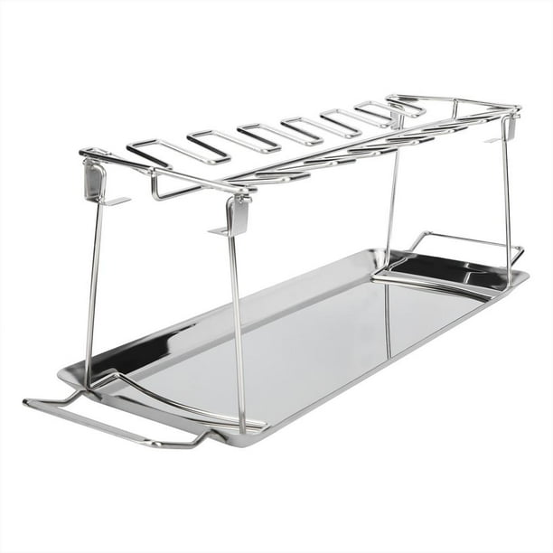 Asador Plegable De Acero Inoxidable Para Barbacoa, Pierna De Pollo, Asador A La Parrilla Con Bandeja De Goteo, Accesorio Para Barbacoa Scienceny HA018782-00