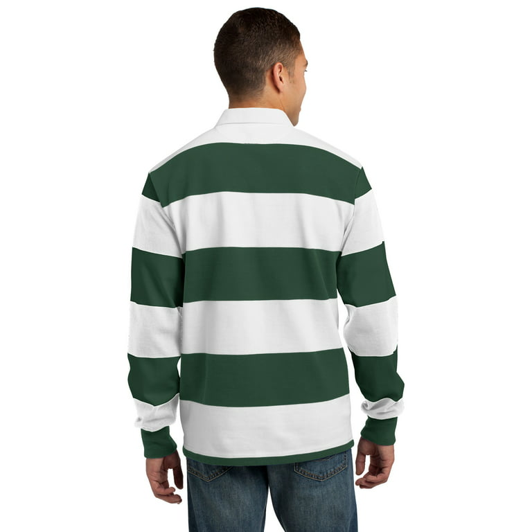 Sport-Tek Classic Long Sleeve Rugby Polo-M (Forest Green/ White