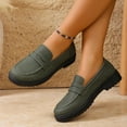 thumbnail image 5 of Xfvqtps Womens Loafers British Style Round Toe Chunky Heel Thick Sole Suede Material Slip on Design Frosted Finish Comfortable Casual Fall Winter Footwear Army Green, 5 of 9
