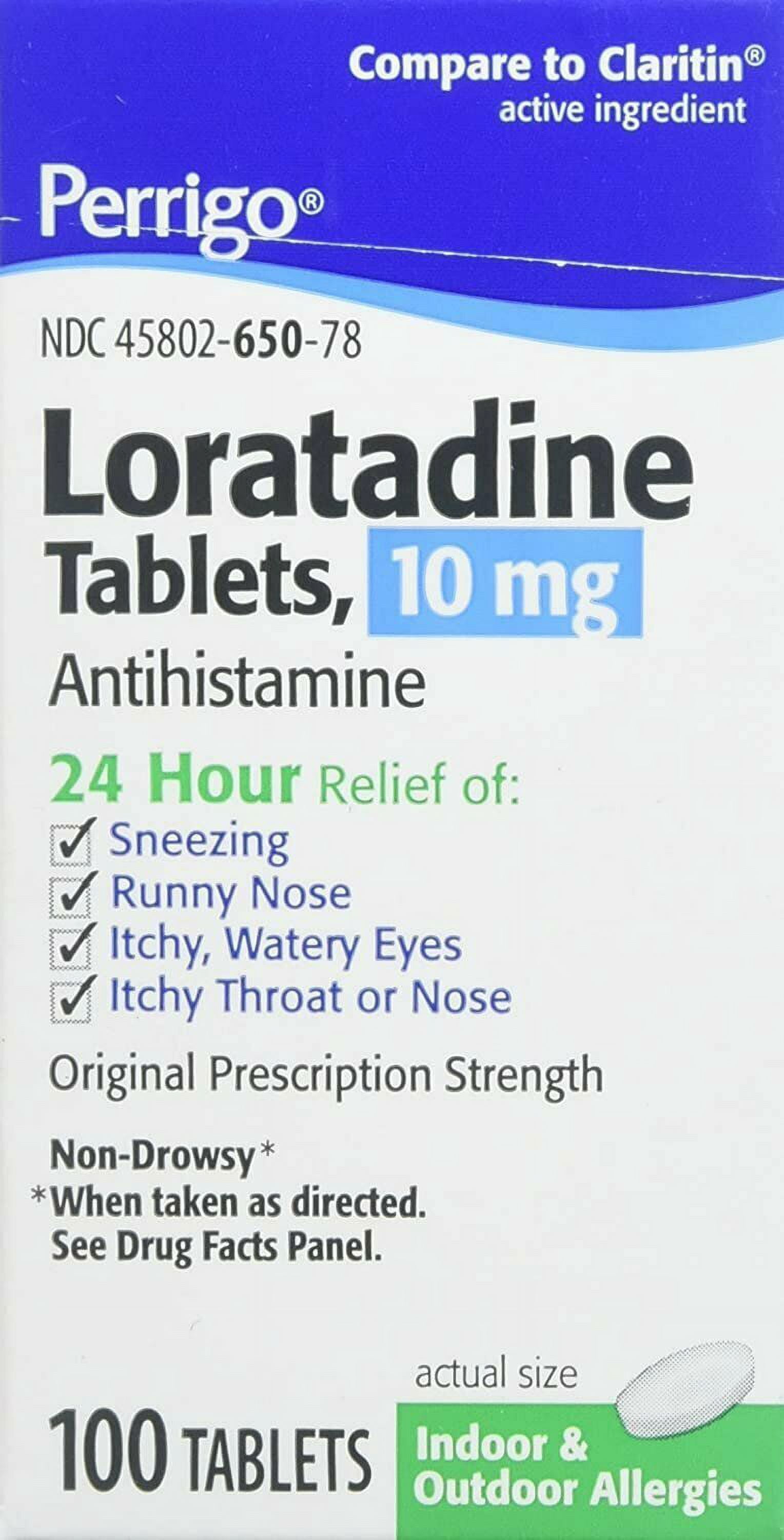 Perrigo 24 Hour Allergy Relief Loratadine 10mg, 100 Tablets Per Bottle, 4 Pack