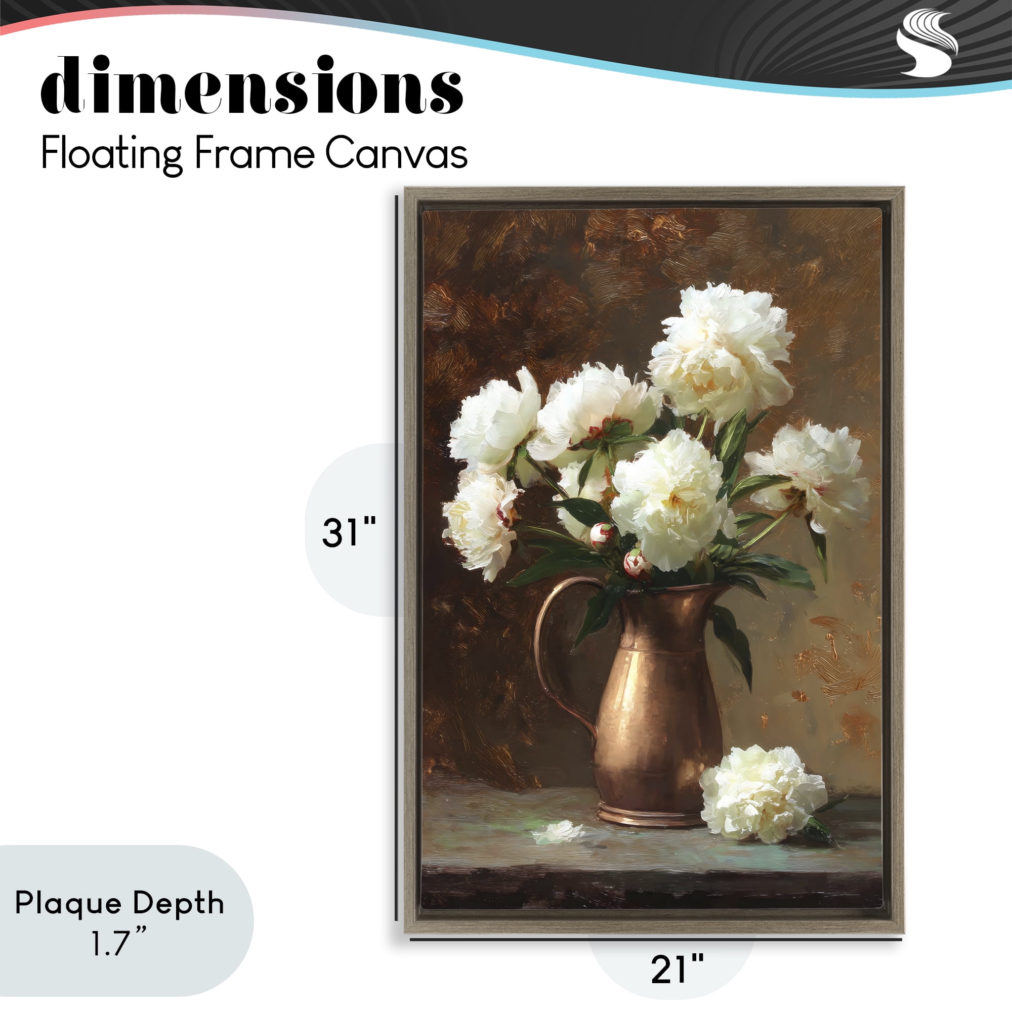 Stupell Industries Bronze Vase Peonies Brown Framed Floater Canvas Wall Art, design by Petal Prints Design