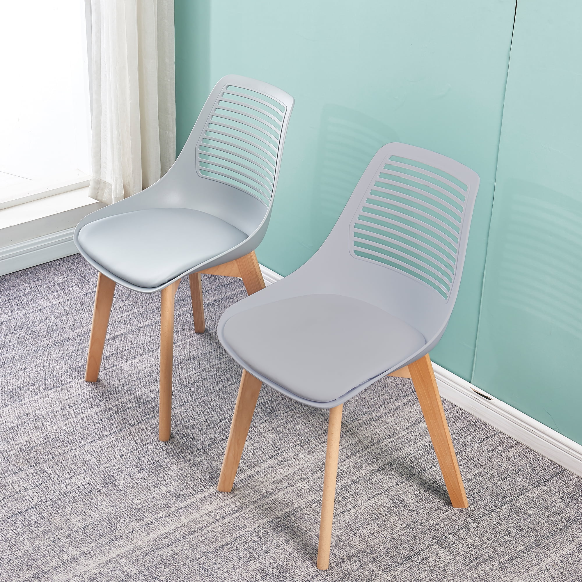 Lowestbest Modern Dining Chair Arm Side Chair with Wooden Legs, Patio Plastic Shell Arm Chair for Dining Room Living Room, Set of 2, Gray Lowestbest Modern Dining Chair Arm Side Chair with Wooden Legs, Patio Plastic Shell Arm Chair for Dining Room Living Room, Set of 2, Gray