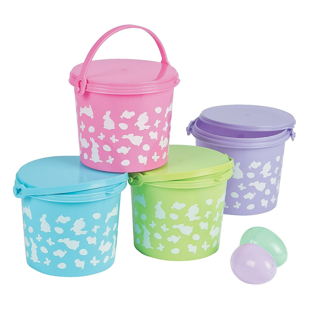 Plastic Easter Pails W/ Lid Party Supplies 12 Pieces
